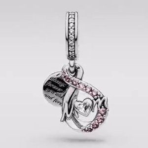 Mom Infinity Double Dangle Bracelet Charm - S925 Sterling Silver Fits Pandora